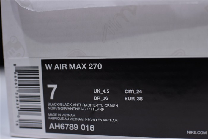 Nike womens Air Max 270 black purple AH6789 016