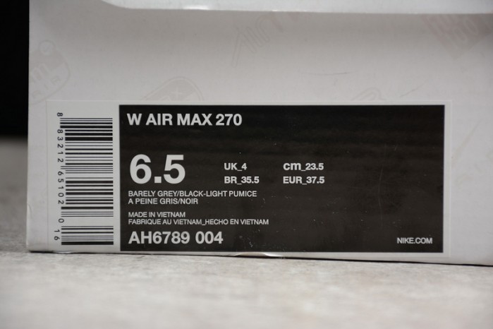 Nike Authentic Air Max 270 Barely Grey Pumice Purple womens AH6789-004